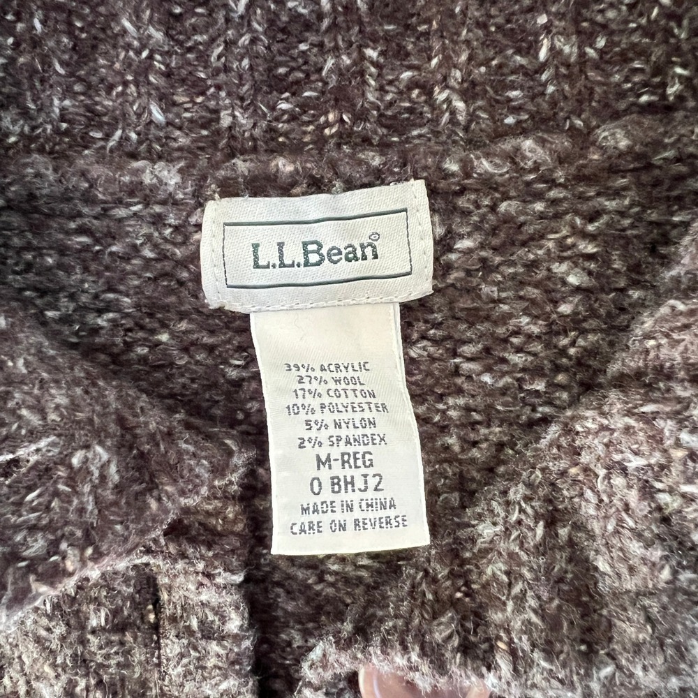 LL Bean Womens Medium Regular Button Up Shawl Collar Cardigan Brown Wool Blend - Picture 3 of 3